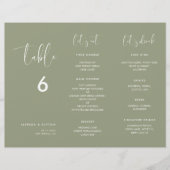 Elegante Sage Green Menu & Tafelnummer drievoudig (Voorkant)