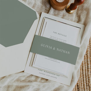 Elegante Sage Green met witte tekst   Bruiloft Uitnodigingen Wikkel