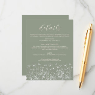 Elegante Sage Green Minimalist Boho Floral Wedding Informatiekaartje