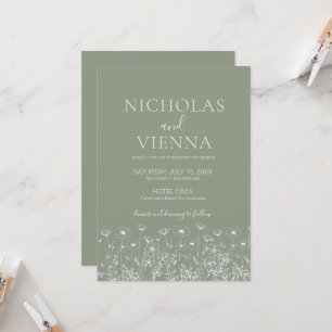 Elegante Sage Green Minimalist Boho Floral Wedding Kaart