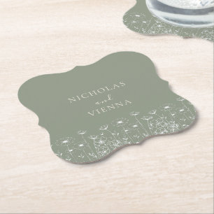 Elegante Sage Green Minimalist Boho Floral Wedding Kartonnen Onderzetters