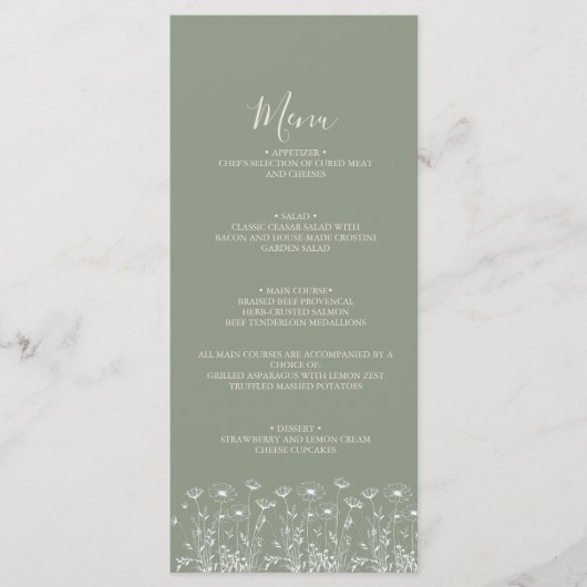 Elegante Sage Green Minimalist Boho Floral Wedding Menu (Voorkant)