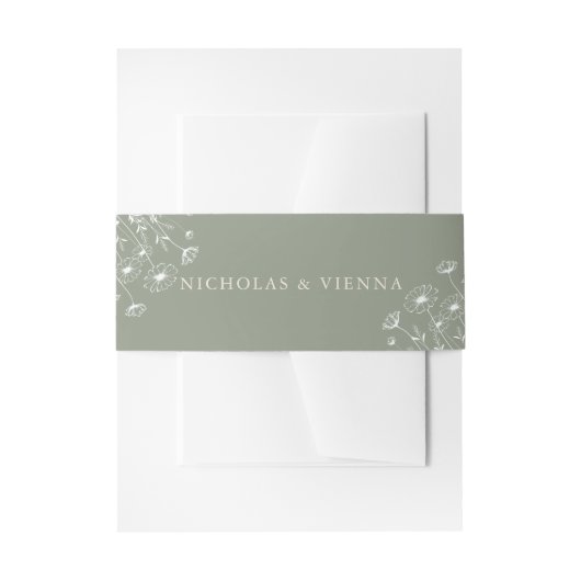 Elegante Sage Green Minimalist Boho Floral Wedding Uitnodigingen Wikkel (Voorkant Voorbeeld)