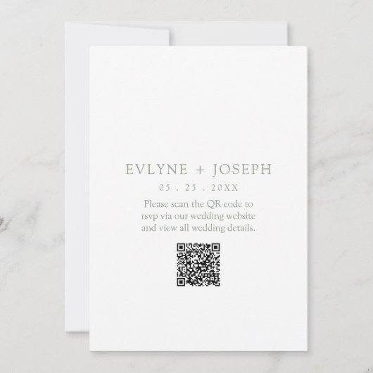 Elegante Sage Green Minimalist Boho QR Code Weddin Kaart (Achterkant)