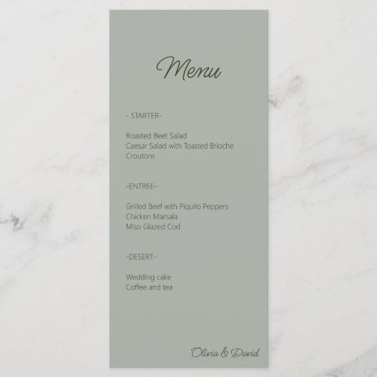 Elegante Sage Green minimalist Menu (Voorkant)