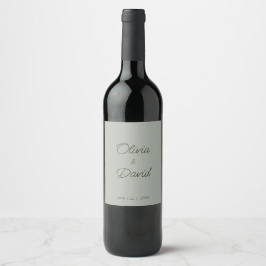 Elegante Sage Green Minimalist Wedding Wine Label Wijn Etiket (Voorkant)