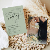 Elegante Sage Green minimalistische foto bruiloft Kaart