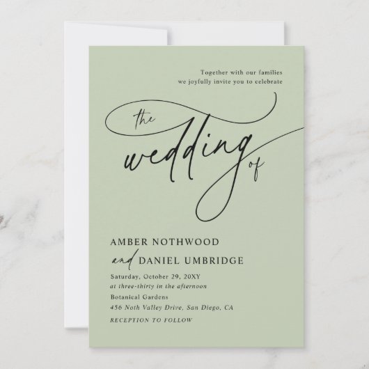 Elegante Sage Green minimalistische foto bruiloft Kaart (Voorkant)