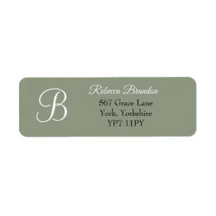 Elegante Sage Green Monogram Bruiloftsadreslabel Etiket