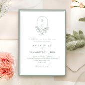 Elegante Sage Green Monogram Huwelijksuitnodiging Kaart