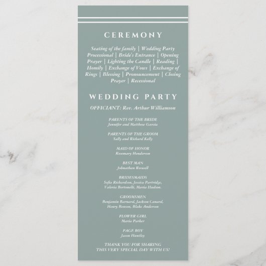 Elegante Sage Green Monogram Modern Trouwprogramma Programmakaart (Achterkant)