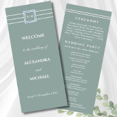 Elegante Sage Green Monogram Modern Trouwprogramma Programmakaart