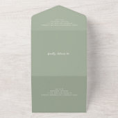 Elegante Sage Green Monogram Moderne bruiloft All In One Uitnodiging (Buitenkant)
