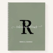 Elegante Sage Green Monogram Script Initiaal Sketc Notitieboek (Voorkant)