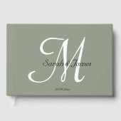 Elegante Sage Green Monogram Script Wedding Party Gastenboek (Voorkant)