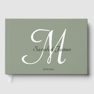 Elegante Sage Green Monogram Script Wedding Party Gastenboek