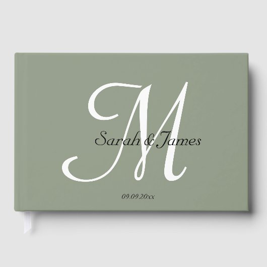 Elegante Sage Green Monogram Script Wedding Party Gastenboek (Voorkant)