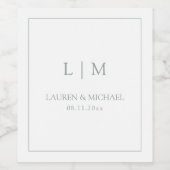 Elegante Sage Green Monogram Typografie Huwelijk Wijn Etiket (Enkel label)
