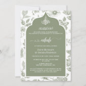 Elegante Sage Green Nikah uitnodiging | Line Art (Voorkant)