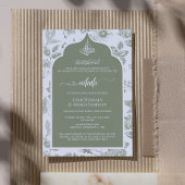 Elegante Sage Green Nikah uitnodiging | Line Art