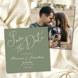 Elegante Sage Green Photo Wedding Save the Date