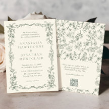 Elegante Sage Green QR Code RSVP Victoriaans bruil