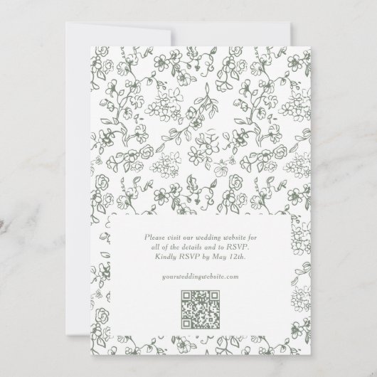 Elegante Sage Green QR Code RSVP Victoriaans bruil Kaart (Achterkant)