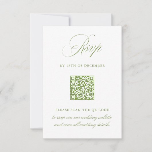 Elegante Sage Green QR Code RSVP Wedding Kaart (Voorkant)