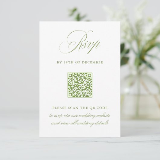 Elegante Sage Green QR Code RSVP Wedding Kaart (Staand voorkant)