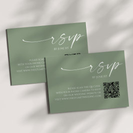 Elegante Sage Green QR Code Wedding RSVP Kaart