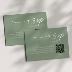 Elegante Sage Green QR Code Wedding RSVP Kaart