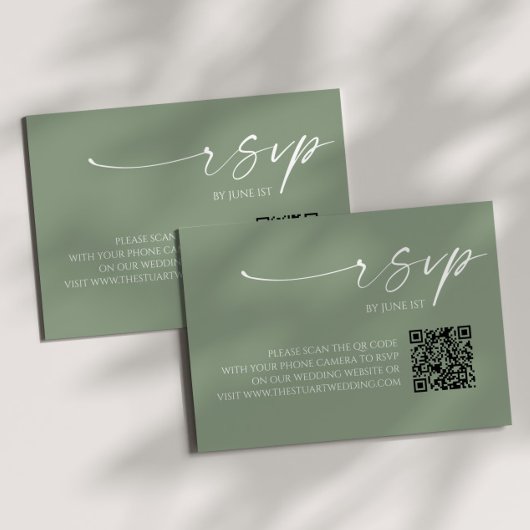 Elegante Sage Green QR Code Wedding RSVP Kaart