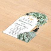 Elegante Sage Green Roos Floral Quinceañera Party Acryl Uitnodigingen (Laagn)