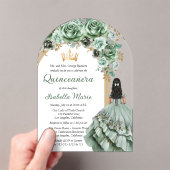 Elegante Sage Green Roos Floral Quinceañera Party Acryl Uitnodigingen (Insitu (Draagbaar))