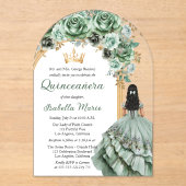 Elegante Sage Green Roos Floral Quinceañera Party Acryl Uitnodigingen (Voorkant)