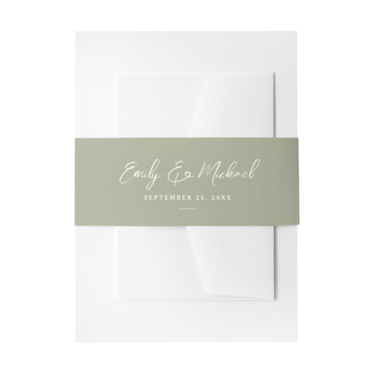 Elegante Sage Green Script Minimal Wedding Uitnodigingen Wikkel (Voorkant Voorbeeld)