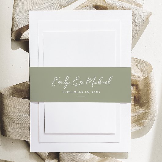 Elegante Sage Green Script Minimal Wedding Uitnodigingen Wikkel