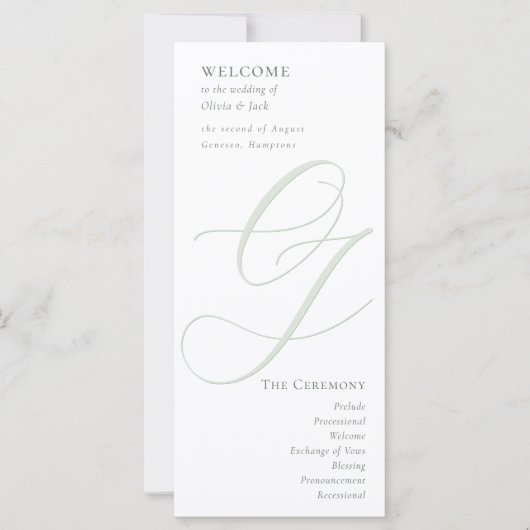 Elegante Sage Green Script Modern Wedding Program (Voorkant)