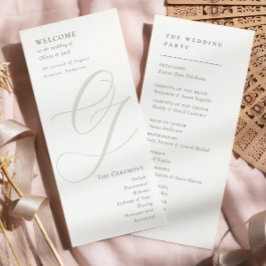 Elegante Sage Green Script Modern Wedding Program