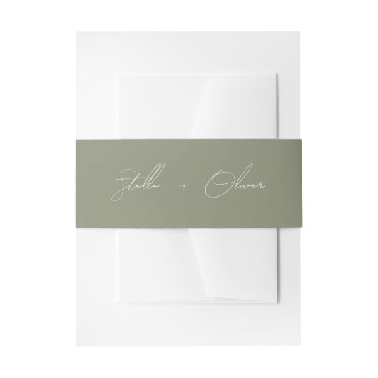 Elegante Sage Green Script Namen bruiloft Uitnodigingen Wikkel (Voorkant Voorbeeld)