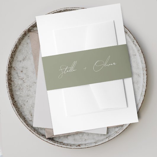 Elegante Sage Green Script Namen bruiloft Uitnodigingen Wikkel