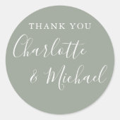 Elegante Sage Green Signature Wedding Bedankt Ronde Sticker (Voorkant)