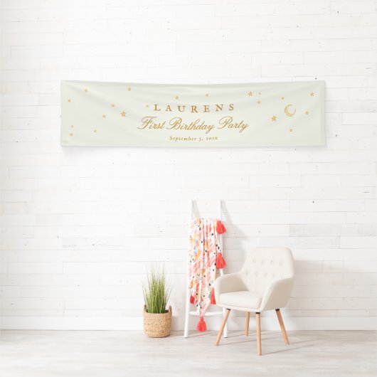 Elegante Sage Green Stars Verjaardagsfeest Welkom Spandoek (Insitu)