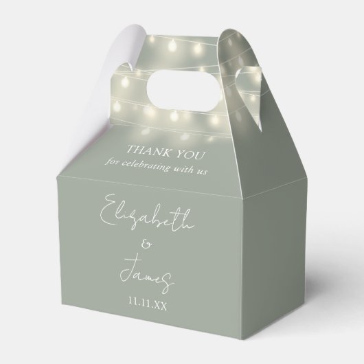 Elegante Sage Green String Lights bruiloft Dank u Bedankdoosjes (Achterkant)