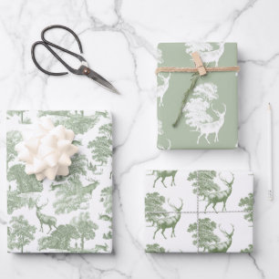 Elegante  Sage Green Toile Deer Bossen Inpakpapier Vel