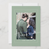 Elegante Sage Green trouwfoto Dank u kaart (Voorkant)