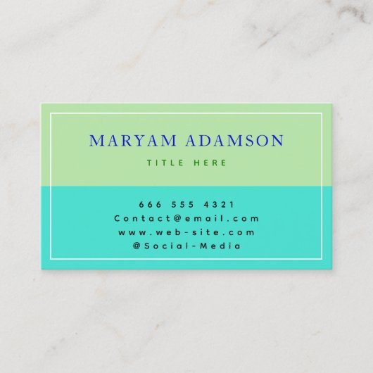 Elegante Sage Green & Turquoise & Zwarte Rand Contactkaartje (Voorkant)