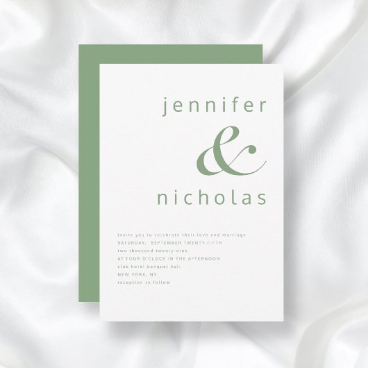 Elegante Sage Green Typography Wedding Kaart