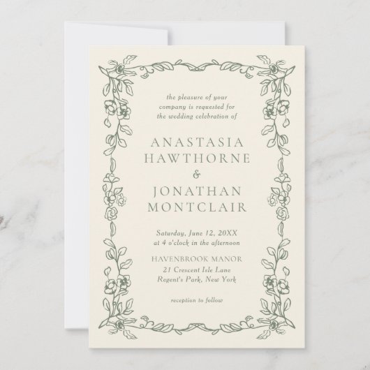 Elegante Sage Green  Victoriaans bruiloft Kaart (Voorkant)