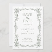 Elegante Sage Green  Victoriaans bruiloft Save The Date (Voorkant)